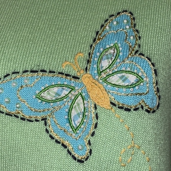 Alfred Dunner Green Butterfly & Floral Embroidered Short Sleeve Sweater Sz. S - Picture 7 of 15